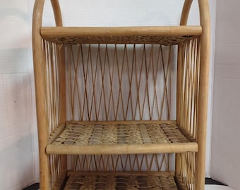 Vintage Wicker Rattan Wall Cabinet Shelf Hanging Bathroom Boho Towel TP Holder