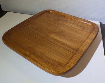 Vintage MCM Teak Square Lazy Susan Turntable Serving Tray Danish 11.5" x 11.5"