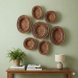 Vintage Woven Rattan Nesting Baskets Set of 8 Philippines Boho 12 to 6" Gallery