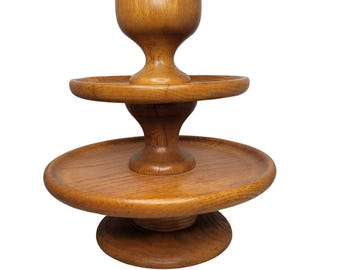 3 tier wood snack tray cheese MCM party Teak Vintage One Piece Centerpiece