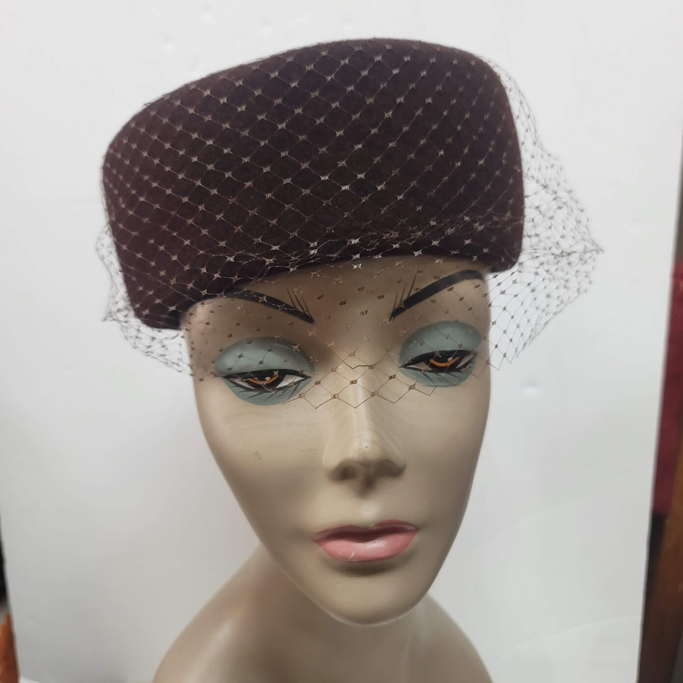 Vintage BROWN ribbon bow Peachbloom Velour Union Made Imported fur Net Veil Hat Peachbloom Velour - Etsy main image 3