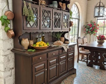 Secondhand Sandies: Mediterranean Dark Walnut Ethan Allen Buffet China Cabinet
