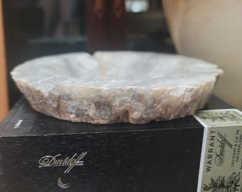 Italy Mid Century ashtray Marble round table office gray white Vintage raw edge