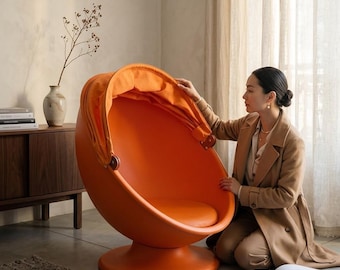 IKEA PS Lomsk Swivel Egg Chair Orange Pod Retro Mid Century Mod Space Age