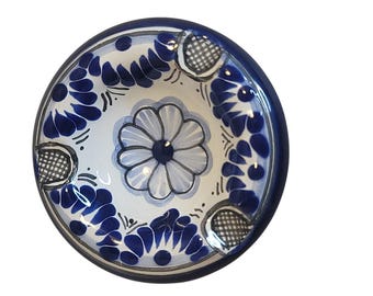 Hand painted Talavera Ashtray herb NEW dish  Blue White 3.5" Majolica