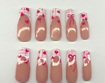 pink heart press on nails