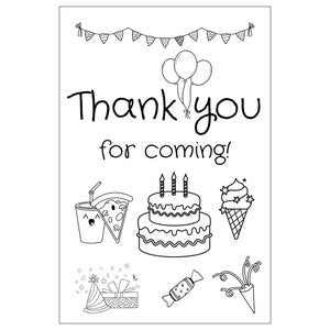 Kids Birthday Celebration Thank You For Coming Color It Yourself Pack Of Flat Cards, 4"X 6"  Pack Of 5 [4], 10 [3], 25 [2], 50 [1]