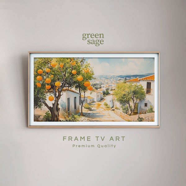Samsung Frame TV Art | Orange Trees Vintage Oil Painting | Sunny Summer Village TV Art | Vintage Fruit Drawing | Instant Digital Download