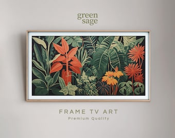 Samsung Frame TV Art | Tropical Plant | Green Botanical Illustration | Vintage Matisse Drawing | Rain Forest Leaf | Instant Digital Download