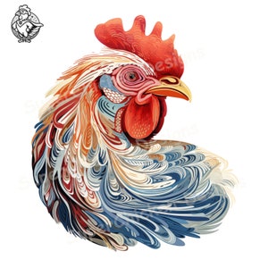 Algorytmiczna sztuka kurczaka Clipart, stylowy kurczak, wydrukowany natychmiastowy do pobrania obraz, kolorowy, graficzny, koszulka, scrapbooking