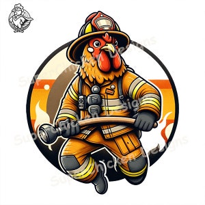Feuerwehrmann Huhn, herunterladbare Clipart, Huhn Grafik, Held Huhn Kunst, SVG, PNG