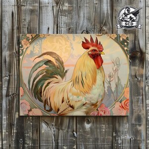 Belle Poule - Oil Painting-style art print, Chicken Art, Art Nouveau, Gallery Canvas Wraps, Home Decor, Office Decor, Country Decor
