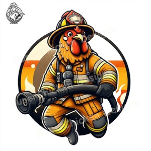 Pollo bombero, clipart descargable, gráfico de pollo, arte de pollo héroe, SVG, PNG