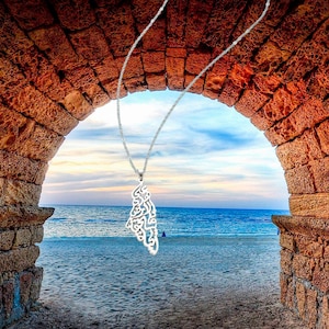Collier carte israël or/argent en acier inoxydable