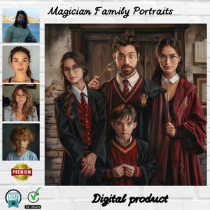 Customised Magician Family Portrait, Custom Photo Digital Portraits, Custom Picture Digital Portrait, Digital Portrait, Digital Art
