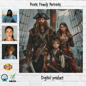 Customised Pirate Family Portrait, Custom Photo Digital Portraits, Custom Picture Digital Portrait, Digital Portrait, Digital Art