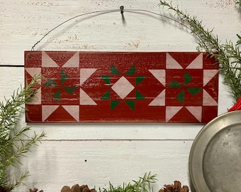 Primitive Red Christmas Quilt Square Sign