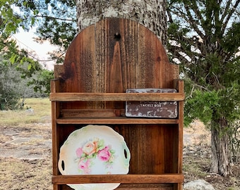 Stained Wood Display Shelf, Organizer, Spice Rack, Homestead,  Primitive, Rustic, Cottage, Farmhouse, Hanging Wall Décor
