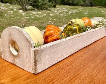 Chippy White Cedar Wood Tray: Rustic Farmhouse Trough Centerpiece