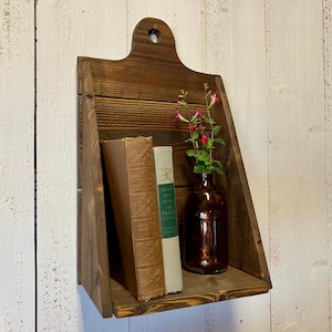Stained Cedar Candle Box: Rustic Farmhouse Wall Shelf
