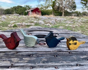 Wooden Songbirds, Gift for Bird Lovers, Primitive, Rustic, Homestead, Tabletop Decor, Christmas, Spring, Birds, Handcrafted Set of Four