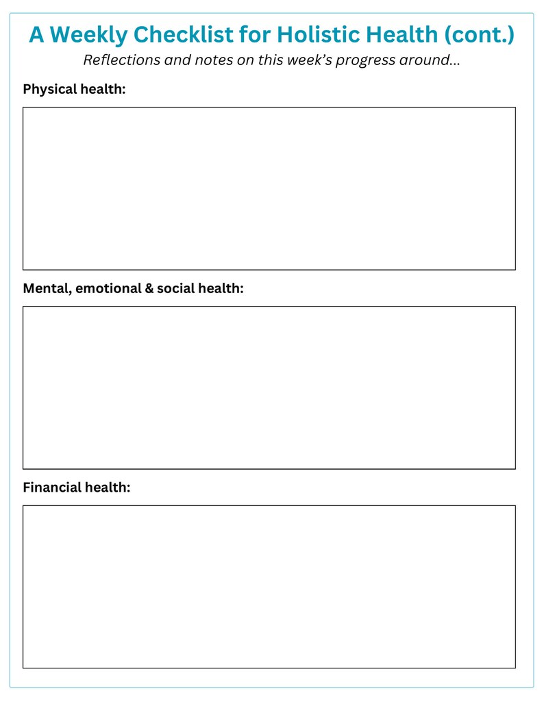 Holistic Notes A Weekly Checklist for Holistic Health: Steps to Help You Take Care of ...