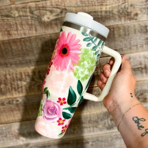 Anpassad blombukett 40oz tumbler med handtag