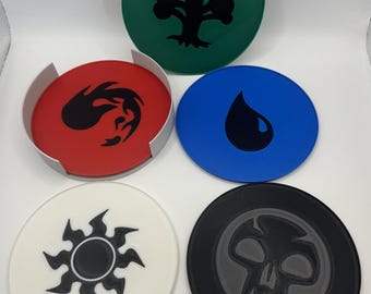 Posavasos con temática de maná de Magic The Gathering: juego de 5 posavasos con soporte