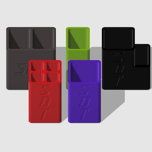 May include: Five different colored plastic storage containers with four compartments. The containers are labeled "MST" and are available in black, green, red, purple, and gray.