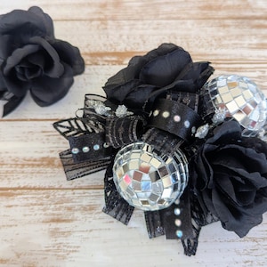 what color corsage for black and silver dress Black Silver Fabric Flower Corsage Boutonnire Set, Wedding Prom Accessories
