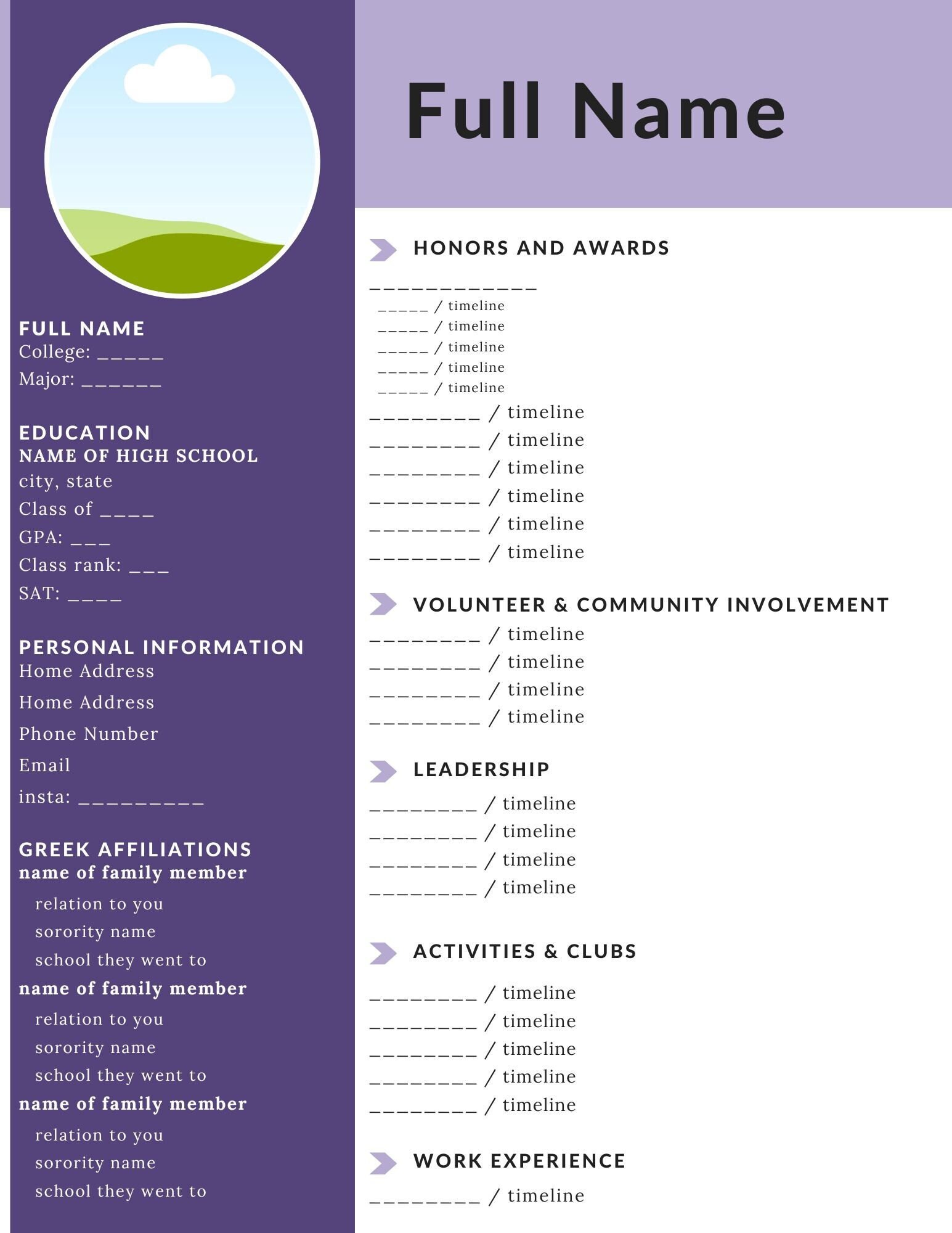 Sorority Rush Resume Template & Guide Etsy