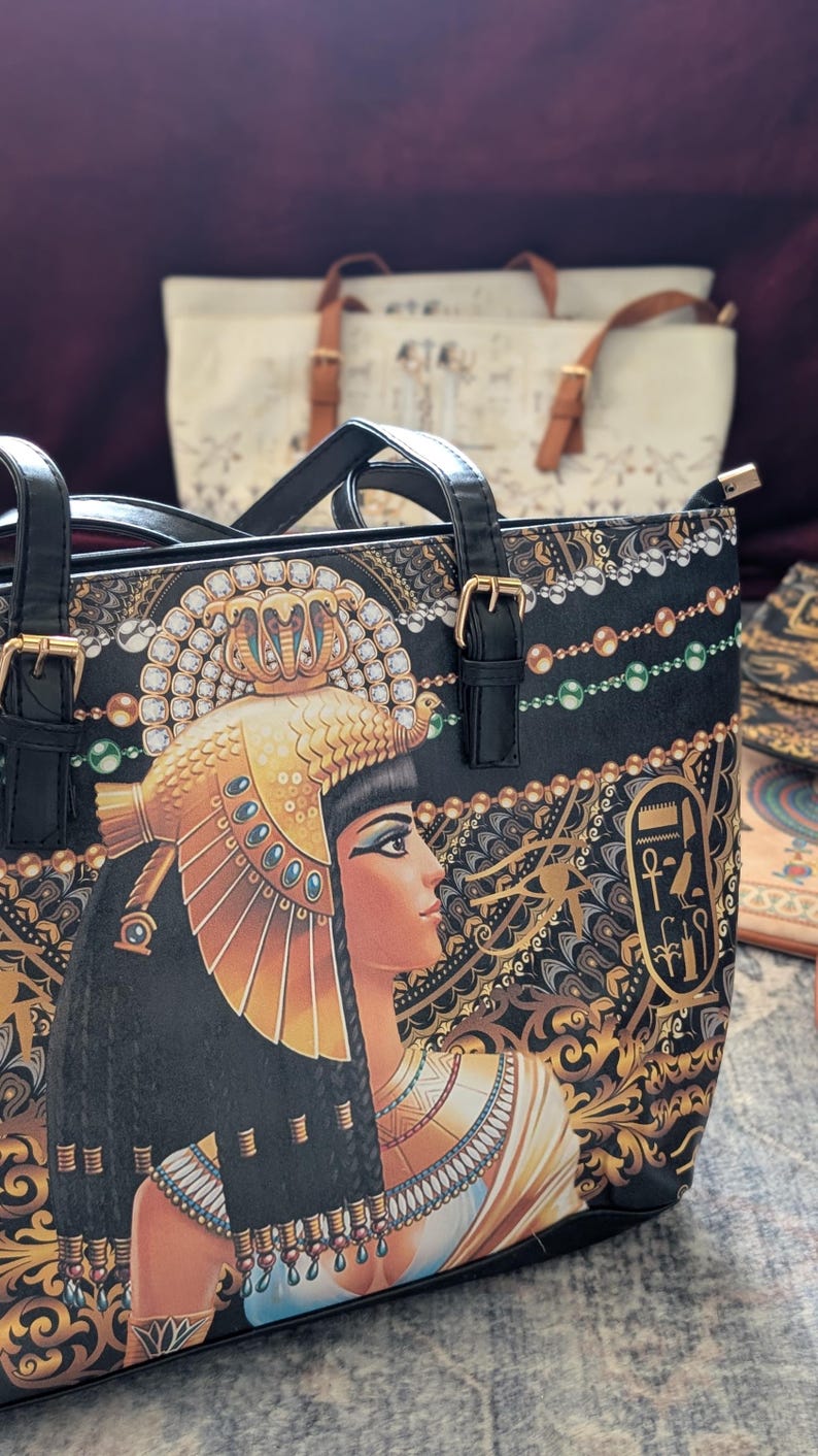 Egyptian Hieroglyphs And Deities Leather Tote Bag DT02 main image 1