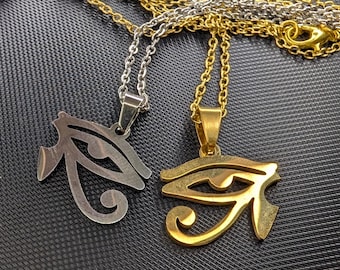Stainless Steel Eye of Horus Necklace: Gold or Silver Wadjet Pendant