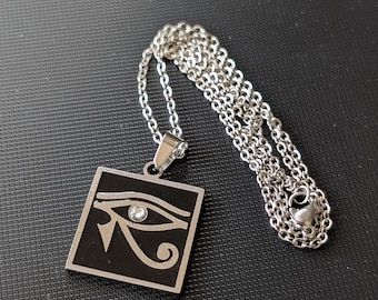 Unisex Stainless Steel Eye of Horus Necklace: Square Wadjet Pendant