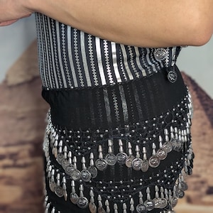 Écharpe de hanche de danse orientale égyptienne : ceinture à pampilles, design authentique