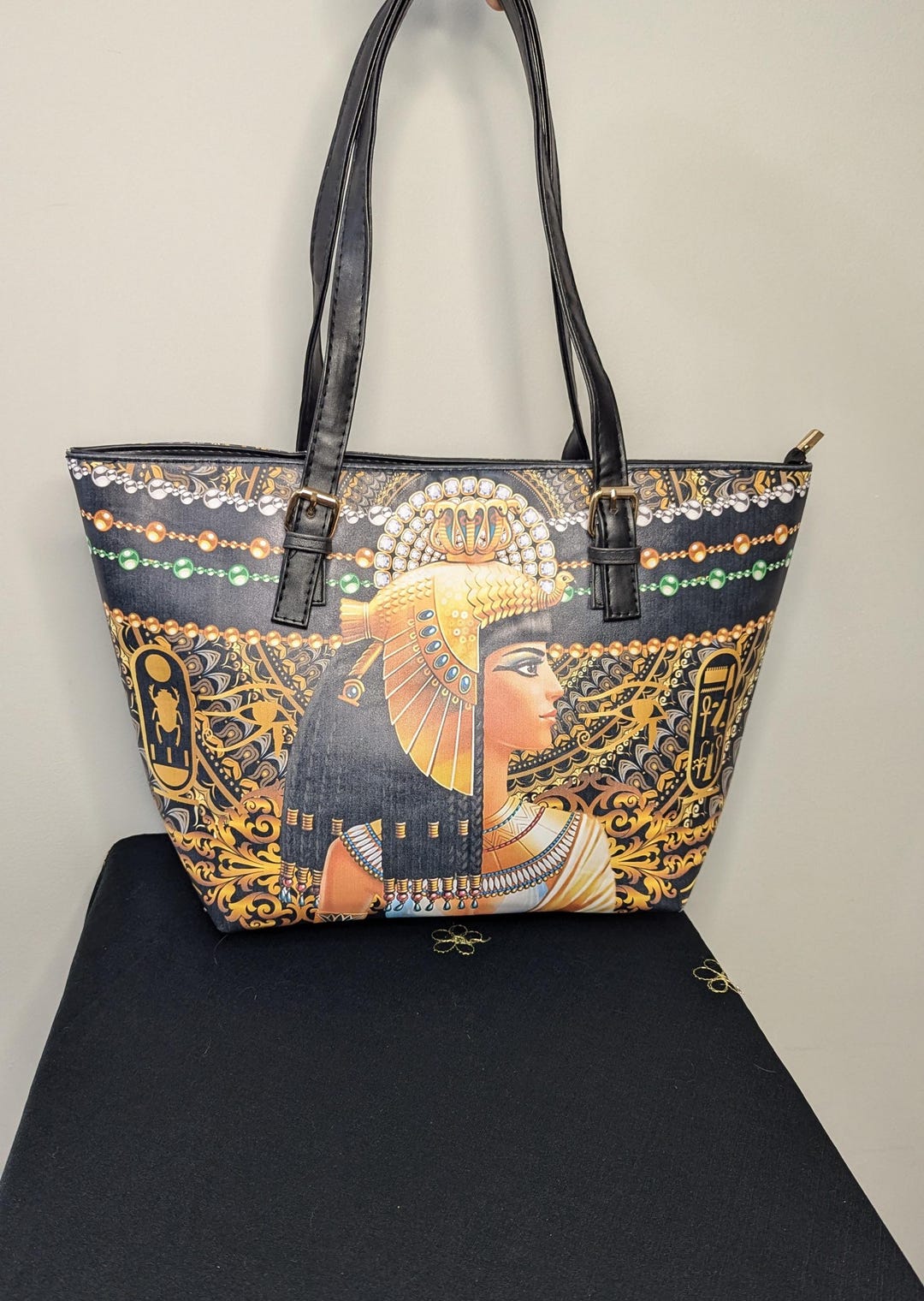 Egyptian Hieroglyphs And Deities Leather Tote Bag DT02