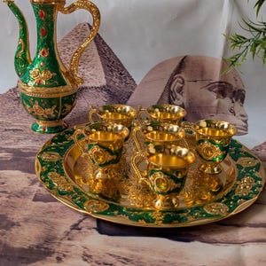 Handmade Alloy Egyptian Coffee Set: Floral Tea Wine Service