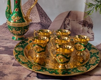 Handmade Alloy Egyptian Coffee Set: Floral Tea Wine Service