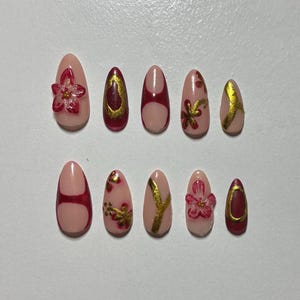 Red and Gold Press on Nails