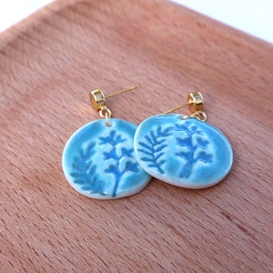 Sky Blue Porcelain Earrings | Botanical Impression Dangles | Handmade Ceramic Jewelry | Whimsical Everyday Earrings