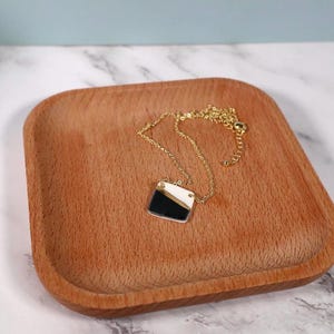 Unique porcelain necklace - square necklace with geometric black and gold design
