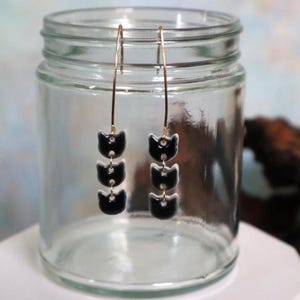Porcelain Black Cat Earrings | Quirky Dangly Cat Jewelry | Cute Gift for Cat Lovers | Handmade Cat Head Dangle Earrings