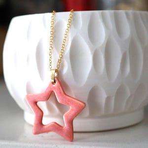 Pink Porcelain Star Necklace - Gold Plated Chain