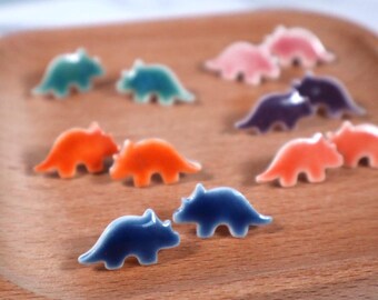 Unique Porcelain Triceratops Stud Earrings – Fun & Whimsical Dinosaur Jewelry
