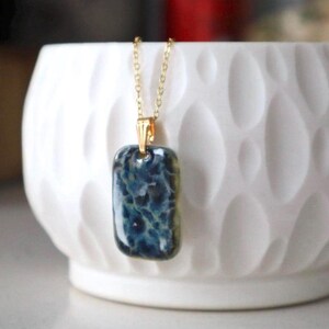 One-of-a-Kind Handmade Porcelain Rectangular Necklace – Organic Blue & Black Design | Unique Statement Jewelry