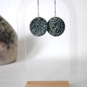 Navy Porcelain Earrings with Floral Design – Handmade Statement Jewelry