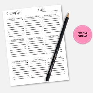 Grocery List Printable Template | Shopping Grocery List | Grocery Food ...