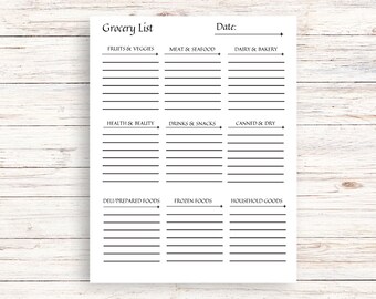 Grocery List Printable Template | Shopping Grocery List | Grocery Food Shopping Planner | 8.5 x 11,A4 | PDF Instant Download | Minimalist
