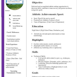 Vorlage für einen sportlichen Lebenslauf für Studenten-Athleten - Einstellung von College-Sportarten - Sofortdownload