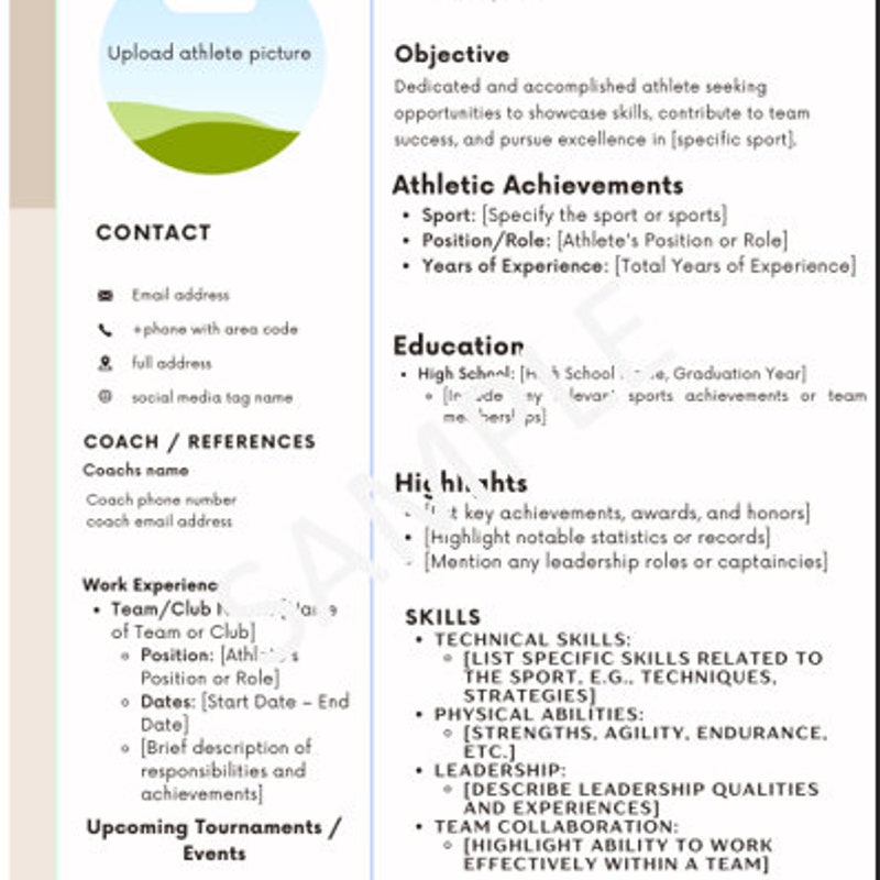 Athletic Resume Template - Etsy